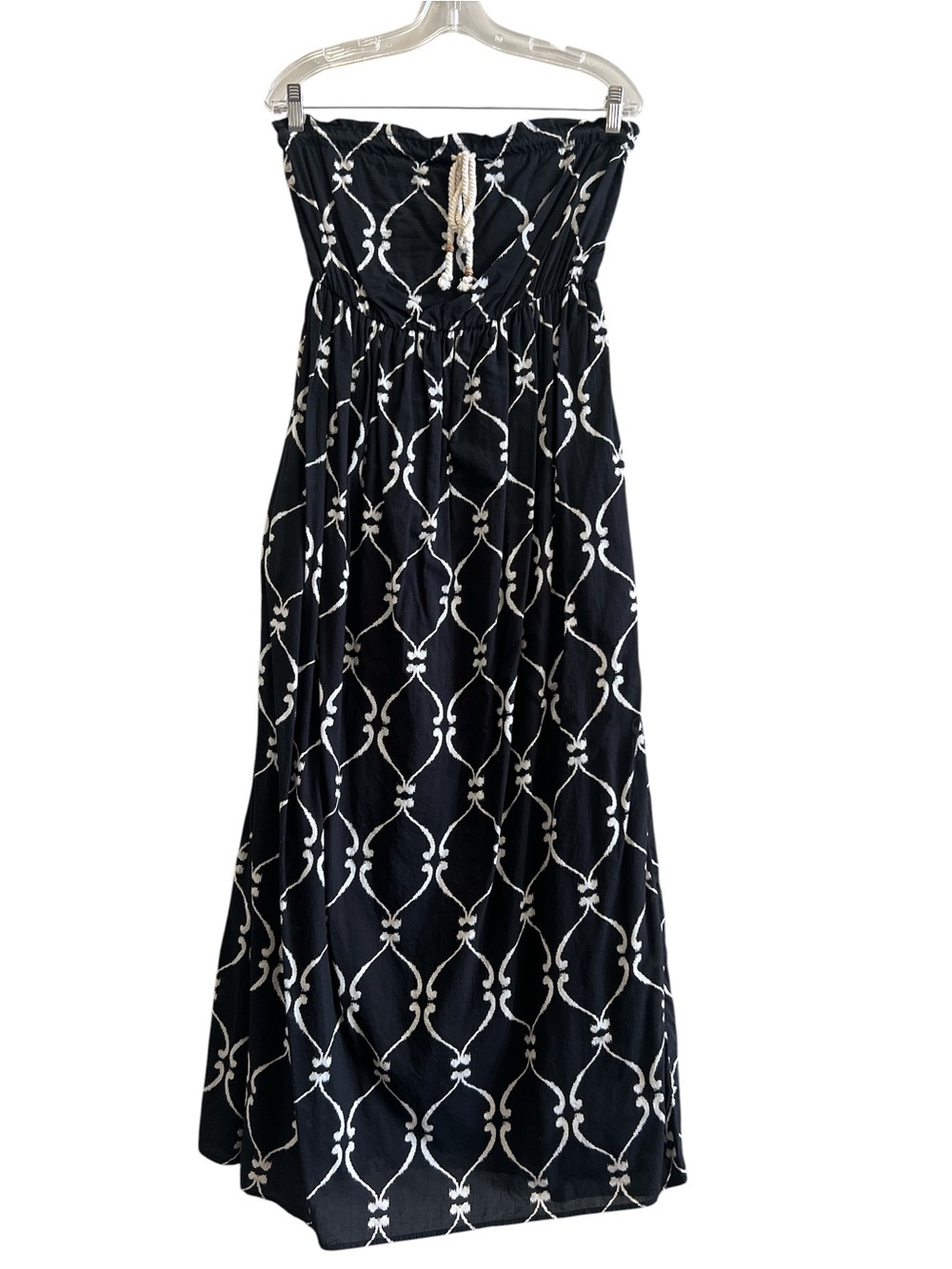 100% Cotton GAP Black Maxi Dress with White Lattice Print Size Medium